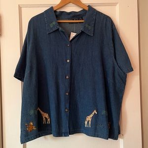 Denim Animal Button-down Shirt